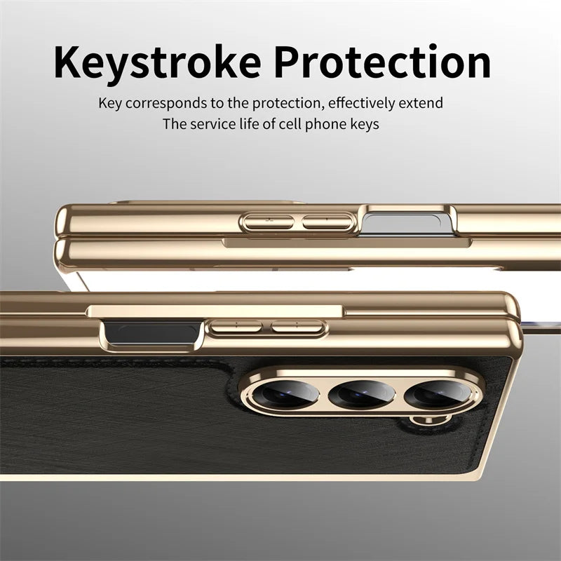 For Samsung Galaxy Z Fold 6 4 5 3 5G Case Ultra-Thin Leather Pattern All Inclusive Folding Screen Glass Film for Galaxy Z Fold6