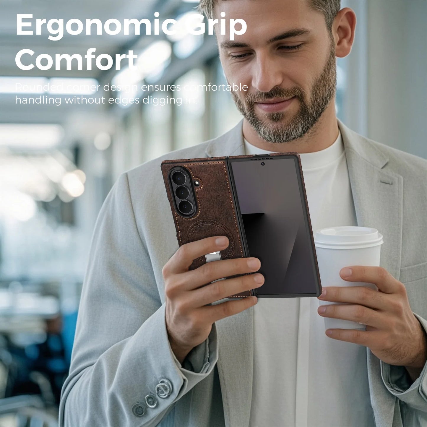 Fold 7 Strong Magnetic Phone Case for Samsung Galaxy Z Fold 7 6 5 4 3 Wireless Charging Metal Rotating Bracket Pu Leather Cover