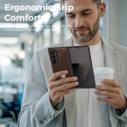 Fold 7 Strong Magnetic Phone Case for Samsung Galaxy Z Fold 7 6 5 4 3 Wireless Charging Metal Rotating Bracket Pu Leather Cover