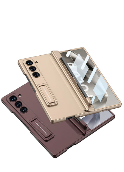 Hinge Protection Magnetic Pen Slot Cover For Samsung Galaxy Z Fold 6 5 4 3 5G Case Luxury Stand Hard PC Cover for Fold5 Fold6