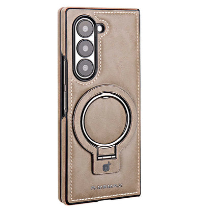 Electroplated Leather  Phone Case for Samsung Galaxy Z Fold 7 ZFold 6 5 4 3 Bracket Magnetic Wireless Charging Protective Cover