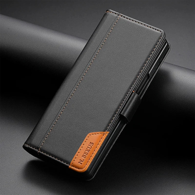Luxury Magnetic Anti-theft Brush Leather Wallet Card Slot Phone Case for Samsung Galaxy Z Fold 7 6 5 4 3 Purse Holder Cover Etui