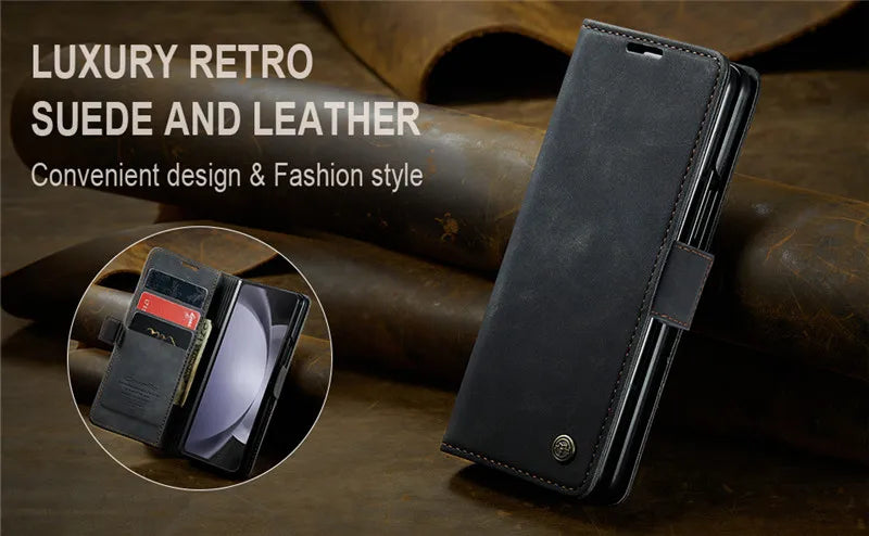 CaseMe Retor Leather Wallet Card Slot Phone Case for Samsung Galaxy Z Fold 7 6 5 4 Fold5 Fold6 Shockproof Flip Stand Cover Coque