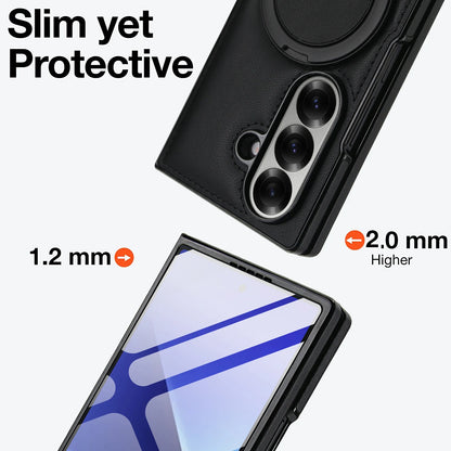 Rotating Bracket Pu Leather Phone Case for Samsung Galaxy Z Fold7 Z Fold 6 5 4 3 Magnetic Charging Camera Screen Protective Cover