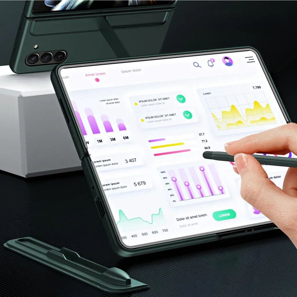 Invisible Bracket Stand Shockproof Phone Case For Samsung Galaxy Z Fold 7 ZFold 6 5 4 3 Protective Full Cover+Pen Slot Holder