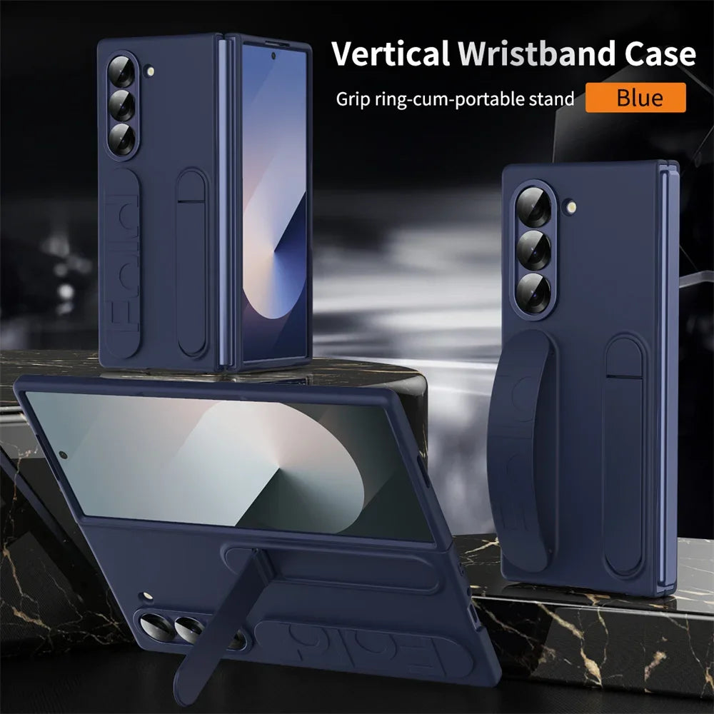 Luxury Wristband Invisible Bracket Case for Samsung Galaxy Z Fold 6 5 4 3 7 fold6 Hand Wrist Strap Folding Stand Silicone Cover