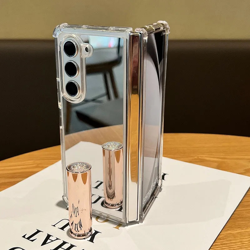 Samsung fold 7 Mirror Make Up Acrylic Airbag Bumper Case for Samsung Galaxy Z Fold 7 6 5 4 3 ZFold Hard Shockproof Ins Cover