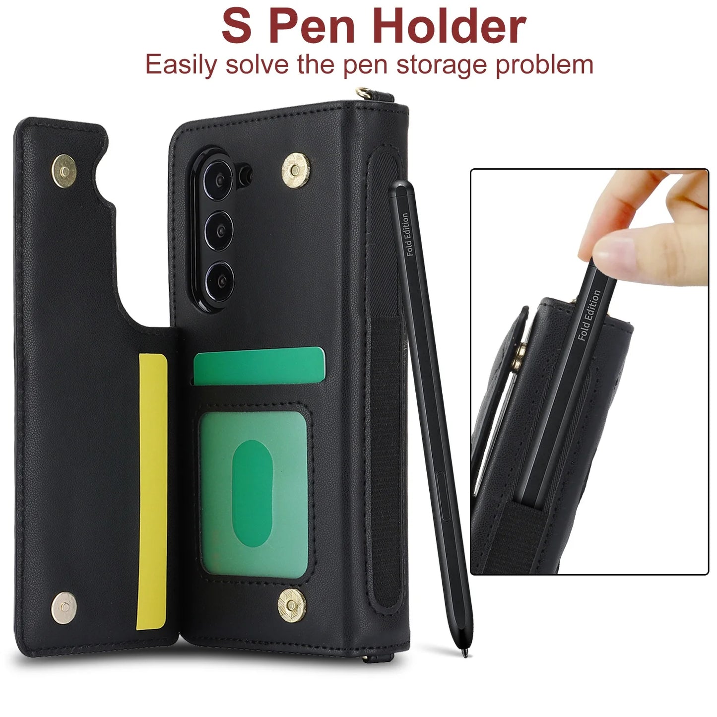 Ring Leather Zipper Wallet Card Slot Phone Case for Samsung Galaxy Z Fold 7 6 5 4 3 Shock Proof Flip Purse Holder Cover Hoesje