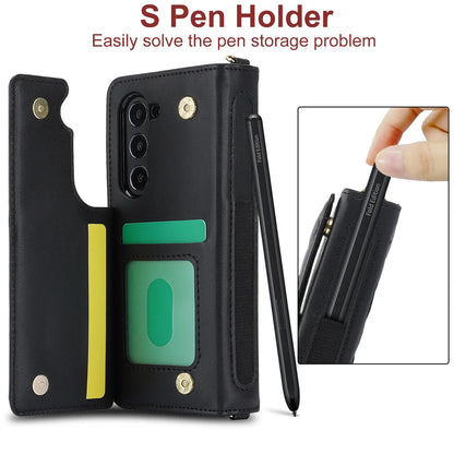 Ring Leather Zipper Wallet Card Slot Phone Case for Samsung Galaxy Z Fold 7 6 5 4 3 Shock Proof Flip Purse Holder Cover Hoesje