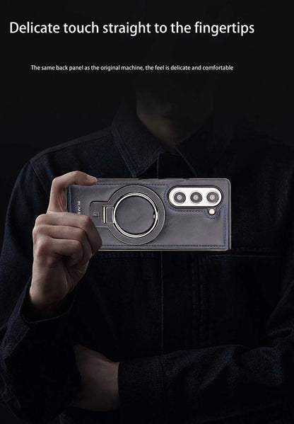 Electroplated Leather  Phone Case for Samsung Galaxy Z Fold 7 ZFold 6 5 4 3 Bracket Magnetic Wireless Charging Protective Cover