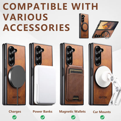 Oil Wax Leather Flip Phone Case for Samsung Galaxy Z Fold 7 Zfold6 5 Magnetic Wireless Charging Hardware Ring Bracket Back Cover