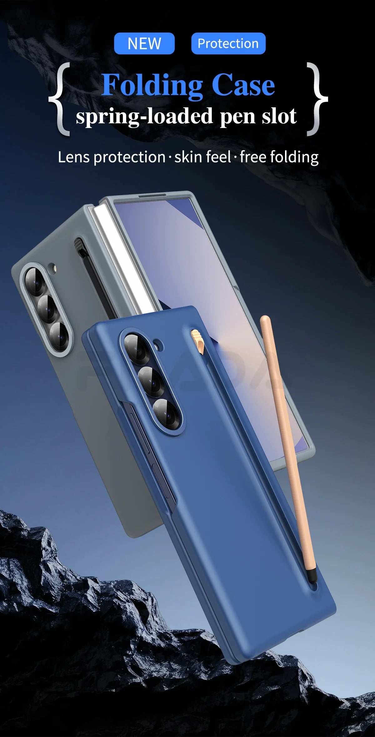 For Samsung Galaxy Z Fold 6 5 4 3 Case Color Skin Friendly Matte Elastic Pen Optional with Tempered Film Shockproof Hard Cover