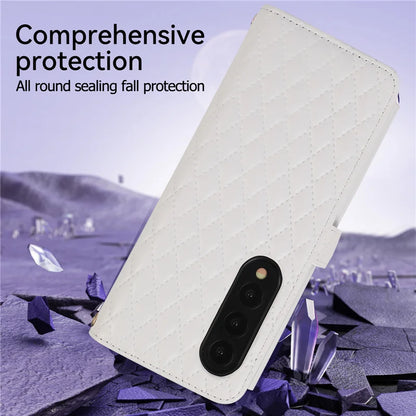 Luxury Lanyard Leather Flip Stand Phone Case for Samsung Galaxy Z Fold 7 6 5 4 3 Fold6 Fold5 Fold3 Fold4 Zip Wallet Card Cover