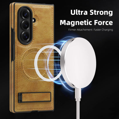 Magnetic Charging Phone Case for Samsung Galaxy Z Fold 7 Fold6 5 4 3 Invisible Bracket Anti Drop Auto Leather Protective Cover