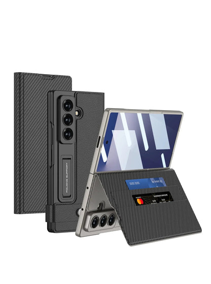 Fold7 Film+Phone Case for Samsung Galaxy Z Fold 7 Card Holder Magnetic Buckle Wallet Flip Wireless Charging Stand Leather Cover