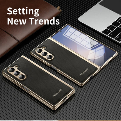 For Samsung Galaxy Z Fold 6 4 5 3 5G Case Ultra-Thin Leather Pattern All Inclusive Folding Screen Glass Film for Galaxy Z Fold6