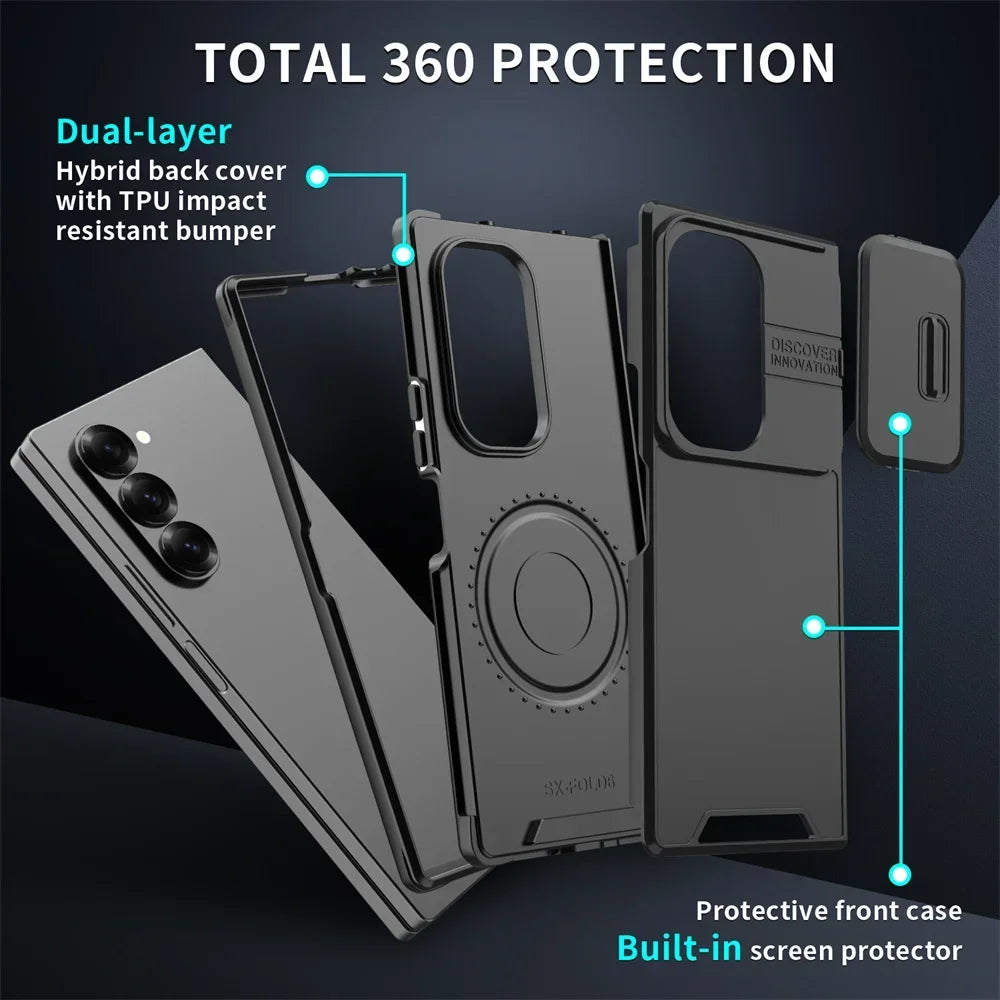 Luxury Slide Camera Protection Phone Case For Samsung Galaxy Z Fold 7 6 5 Fold6 Fold4 Fold5 ZFold7 Shockproof Armour Back Cover