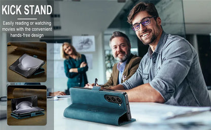 CaseMe Retor Leather Wallet Card Slot Phone Case for Samsung Galaxy Z Fold 7 6 5 4 Fold5 Fold6 Shockproof Flip Stand Cover Coque