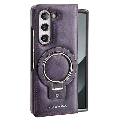 Electroplated Leather  Phone Case for Samsung Galaxy Z Fold 7 ZFold 6 5 4 3 Bracket Magnetic Wireless Charging Protective Cover