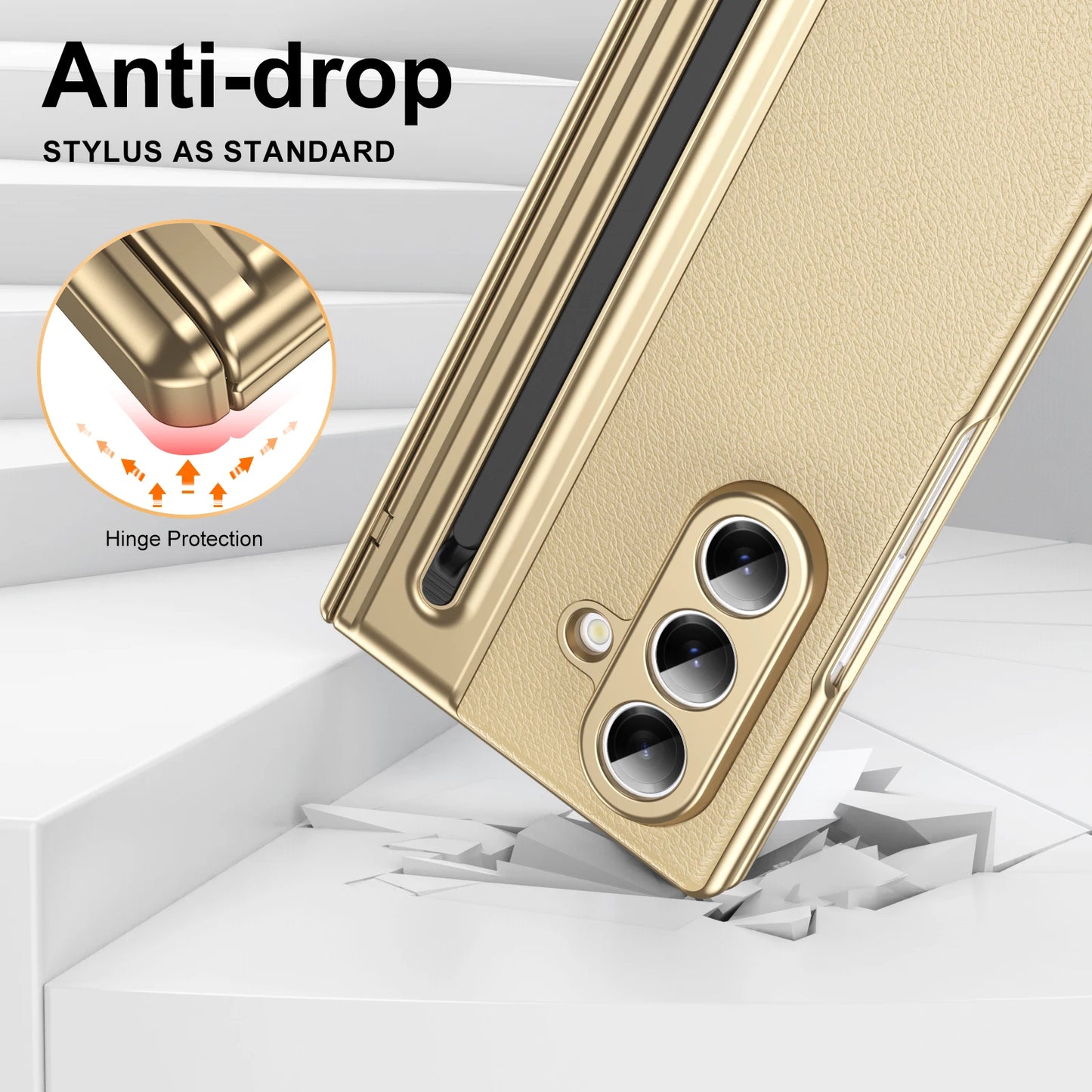 For Samsung Galaxy Z Fold 7 6 5 4 3 360° Folding Flap Leather Pen Groove Tempered Glass Film Drop Resistant Phone Case