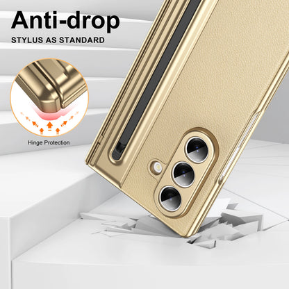 For Samsung Galaxy Z Fold 7 6 5 4 3 360° Folding Flap Leather Pen Groove Tempered Glass Film Drop Resistant Phone Case