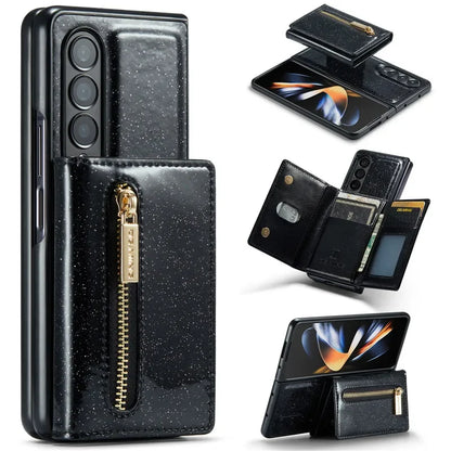 Glitter Magnetic Leather Zip Wallet Phone Case For Samsung Galaxy Z Fold 5 4 3