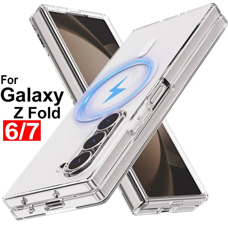 Magnetic Phone Case For Samsung Galaxy Z Fold 6 7 Clear Shockproof Cover Wireless Charging for Magsafe Shell For Z Fold7 Fold6