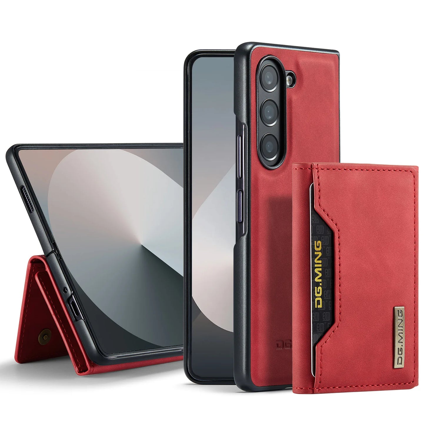 Z Fold 7 Phone Case for Samsung Galaxy Z Fold 6 5 4 3 Magnetic Detachable Metal Button Card Slot Bracket Wallet Pu Leather Cover