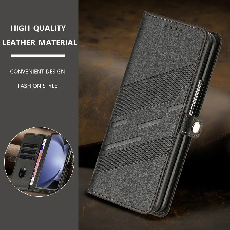 Thin Suede Leather Purse Phone Case for Samsung Galaxy Z Fold 7 6 5 4 3 Fold6 Fold5 Fold4 Fold3 Flip Stand Wallet Card Cover Bag