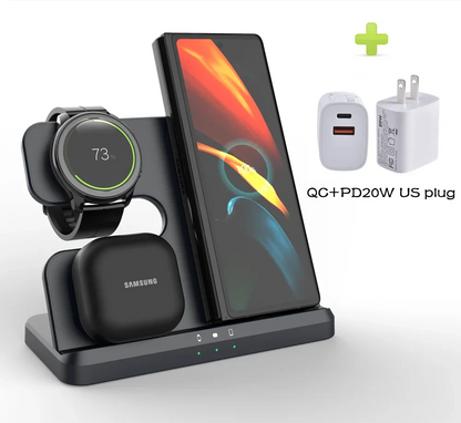 Galaxy Watch and Buds/Phones 3 in 1 Charger Wireless Charging Station for Samsung Watch 7 6 5 Pro/4 Active S25 Ultra S24 Flip 6