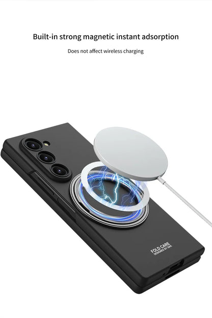 Matte Skin Feeling Magnetic Case For Samsung Galaxy Z Fold 7 3 4 5 6 Rotating bracket Magsafe Wireless Charger Slim PC Cover