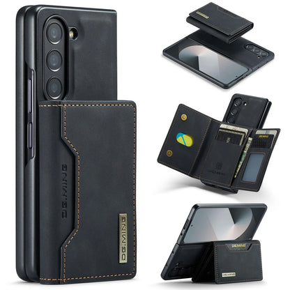 Z Fold 7 Phone Case for Samsung Galaxy Z Fold 6 5 4 3 Magnetic Detachable Metal Button Card Slot Bracket Wallet Pu Leather Cover
