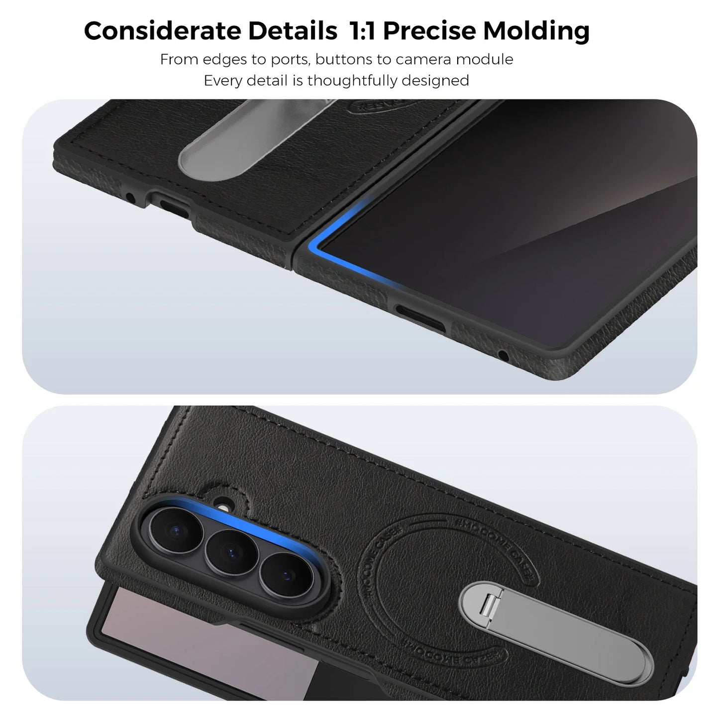 Fold 7 Strong Magnetic Phone Case for Samsung Galaxy Z Fold 7 6 5 4 3 Wireless Charging Metal Rotating Bracket Pu Leather Cover