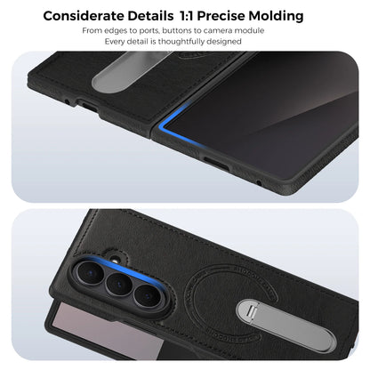 Fold 7 Strong Magnetic Phone Case for Samsung Galaxy Z Fold 7 6 5 4 3 Wireless Charging Metal Rotating Bracket Pu Leather Cover