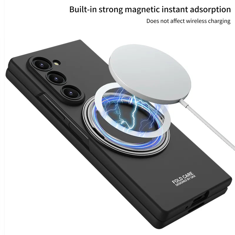 Matte Skin Feeling Magnetic Case For Samsung Galaxy Z Fold 7 3 4 5 6 Rotating bracket Magsafe Wireless Charger Slim PC Cover