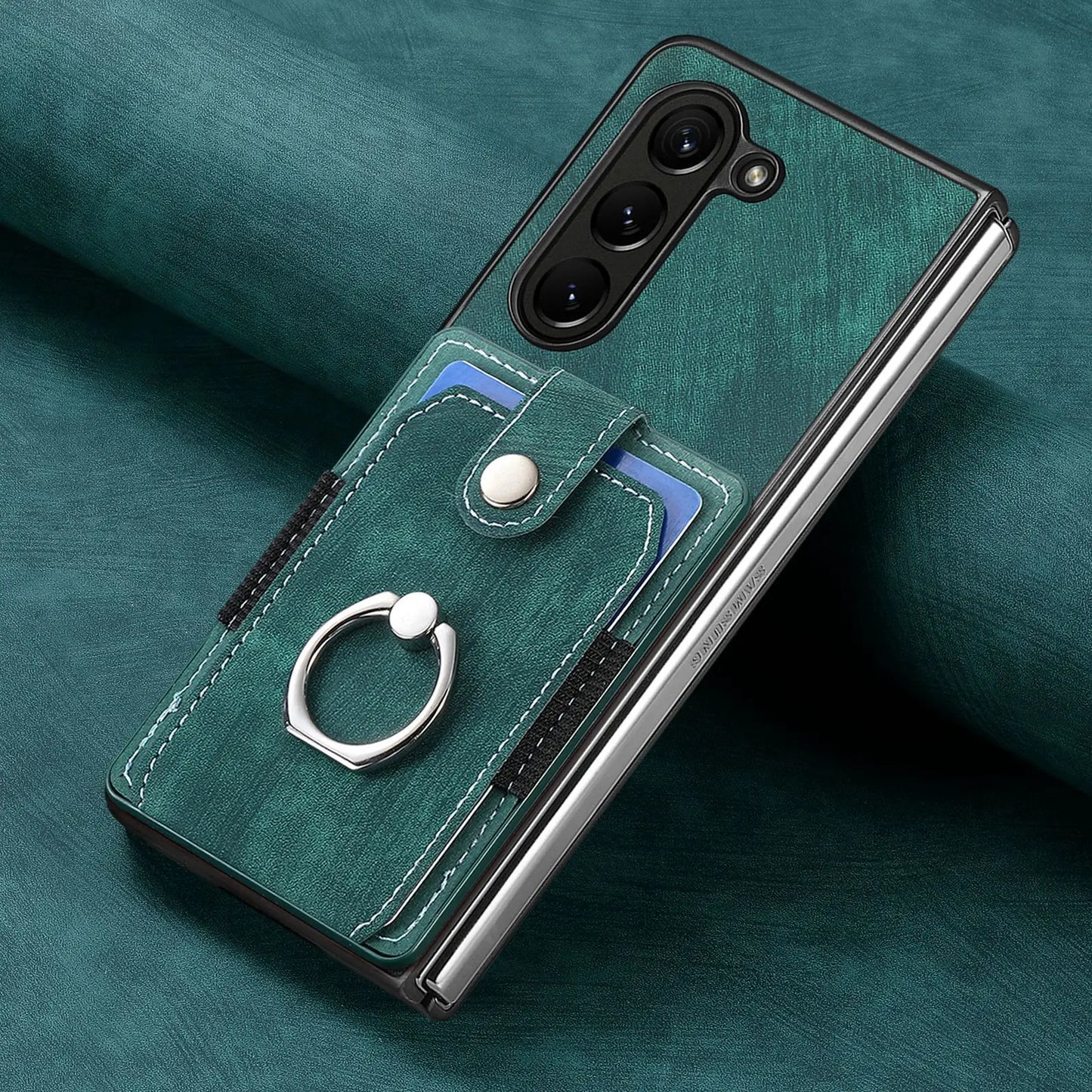 Z Fold 7 Retro Pu Leather Phone Case for Samsung Galaxy Z Fold 6 5 4 3 Magnetic Hardware Ring&buckle Card Slot Bag Bracket Cover