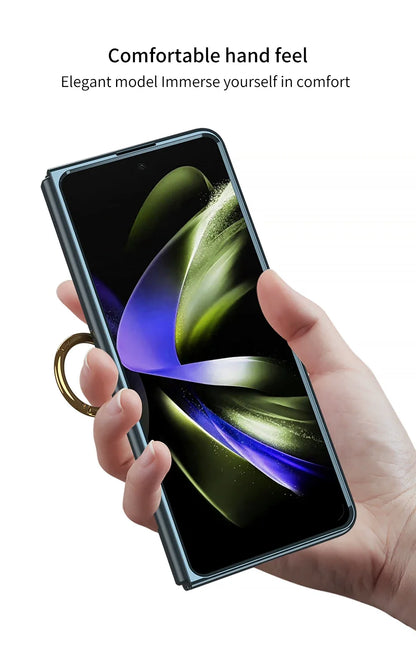 Luxury Plating HD Transparent Case for Samsung Galaxy Z Fold 6 5 5G Case with Ring Metal Ring Clear Shockproof Shell Case