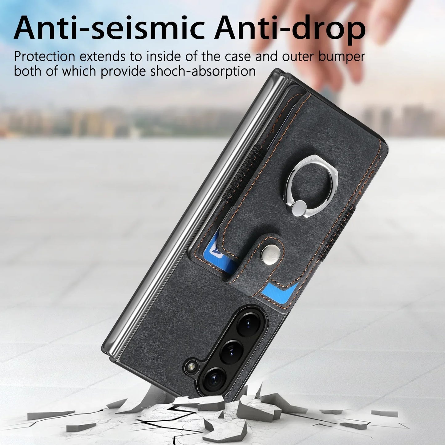 Z Fold 7 Retro Pu Leather Phone Case for Samsung Galaxy Z Fold 6 5 4 3 Magnetic Hardware Ring&buckle Card Slot Bag Bracket Cover