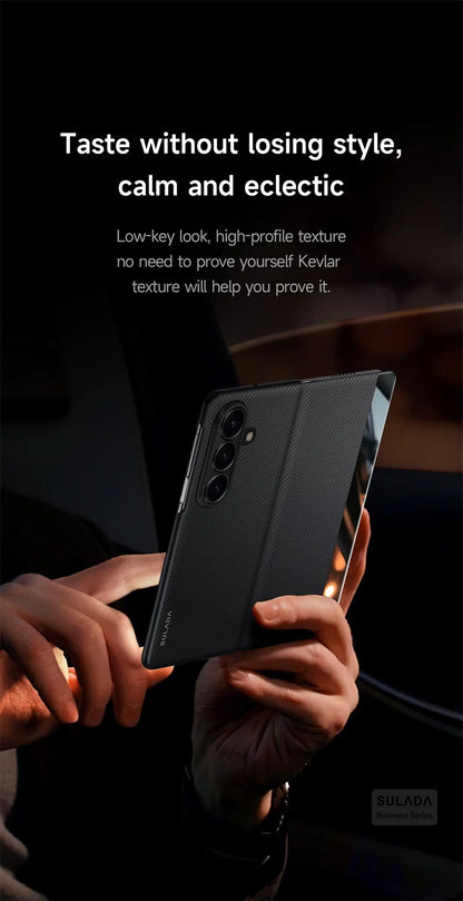 Carbon Fiber Magsafe Flip Case for Z Fold 7/6 – Leather Business Window View