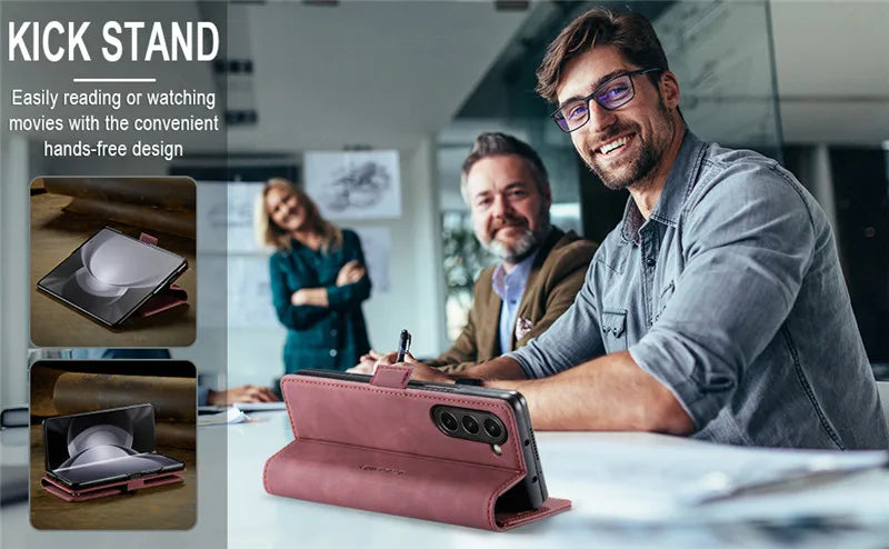 CaseMe Retor Leather Wallet Card Slot Phone Case for Samsung Galaxy Z Fold 7 6 5 4 Fold5 Fold6 Shockproof Flip Stand Cover Coque