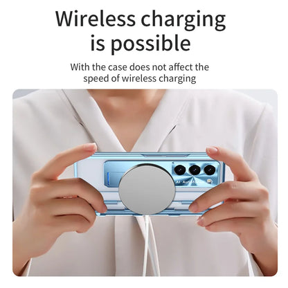 For Samsung Z Fold 5 6 Folding Armor Phantom Stand Phone Case or Samsung Z Fold 3 4 Pen Slot with Tempered Film Protective Cover