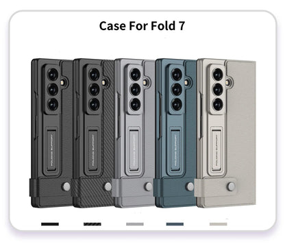 Fold7 Film+Phone Case for Samsung Galaxy Z Fold 7 Card Holder Magnetic Buckle Wallet Flip Wireless Charging Stand Leather Cover