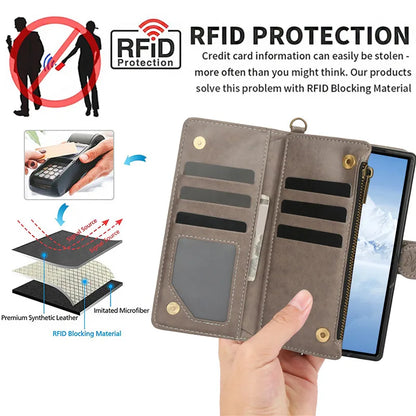 Lanyard Leather Zipper Wallet Multi Card Phone Case for Samsung Galaxy Z Fold 7 6 5 4 3 Fold6 Fold5 Fold4 Fold3 Flip Stand Cover