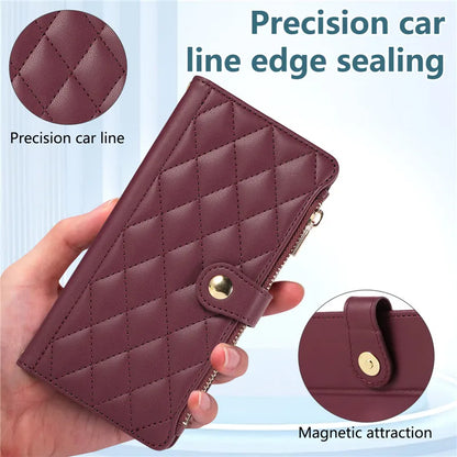 Crossbody Lanyard Leather Zip Wallet Card Slot Phone Case for Samsung Galaxy Z Fold 7 6 5 4 3 Wrist Strap Flip Stand Cover Etui