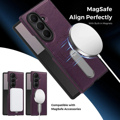 Fold 7 Strong Magnetic Phone Case for Samsung Galaxy Z Fold 7 6 5 4 3 Wireless Charging Metal Rotating Bracket Pu Leather Cover