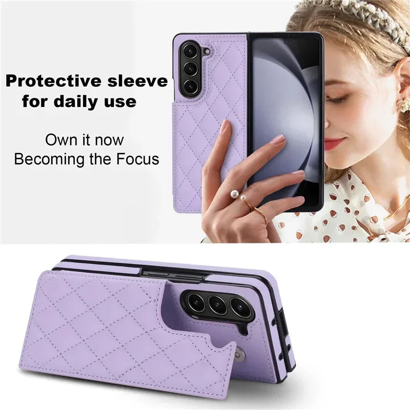 Leather Wallet Card Phone Case for Samsung Galaxy Z Fold 6 5 4 3 Fold6 Fold5 Fold4 Fold3 Shockproof Flip Stand Cover Hoesje Etui