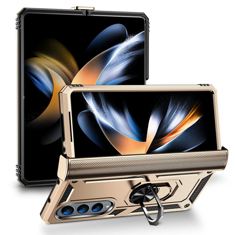 Military Grade Protection Metal Ring Grip Case for Galaxy Z Fold 4 Shockproof Heavy Duty Defender Rugged Folding Phone Case