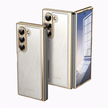 For Samsung Galaxy Z Fold 6 4 5 3 5G Case Ultra-Thin Leather Pattern All Inclusive Folding Screen Glass Film for Galaxy Z Fold6