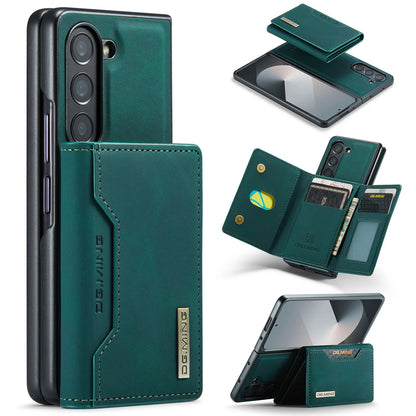 Z Fold 7 Phone Case for Samsung Galaxy Z Fold 6 5 4 3 Magnetic Detachable Metal Button Card Slot Bracket Wallet Pu Leather Cover