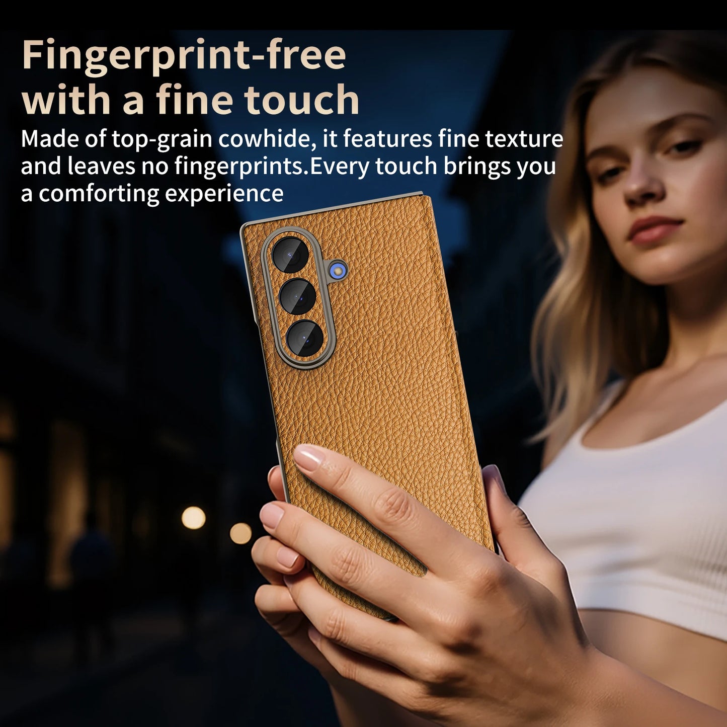 Genuine Cowhide Leather Phone Case for Samsung Galaxy Z Fold 7 Fold6 5 W24 W25 Fine Hole Lens Bumper Magnetic Suction Edge Cover